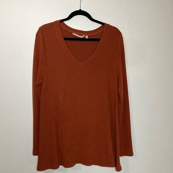 Soft Surroundings Burnt Orange V Neck Oversized Lightweight Sweater M - Picture 1 of 11